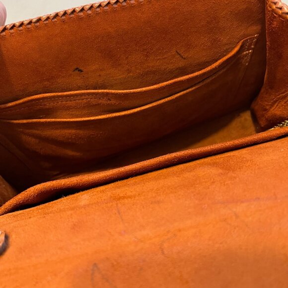 Vintage Tooled Cut Out Leather Handbag Purse Brown Green - Picture 9 of 15